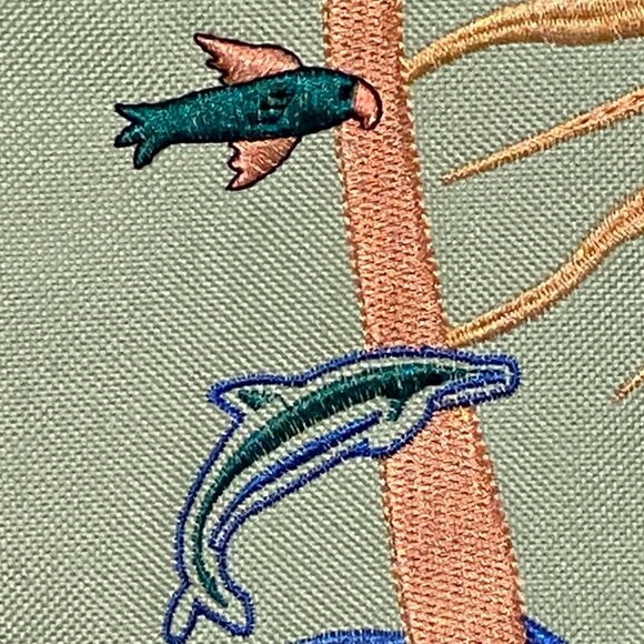 Bahamas embroidered large Tote Sun, Dolphins, Palm Trees Zipped Closure - Picture 4 of 11